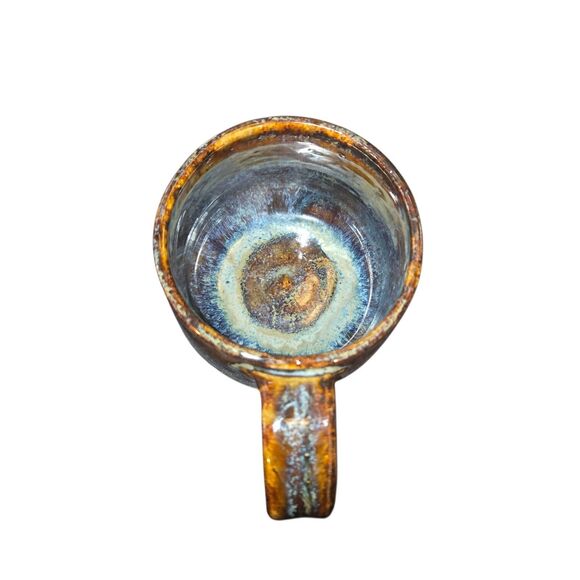 Unmarked Handmade Brown & Blue Drip Glaze Pottery Coffee Cup Mug 3"X3"X5" - Picture 5 of 6